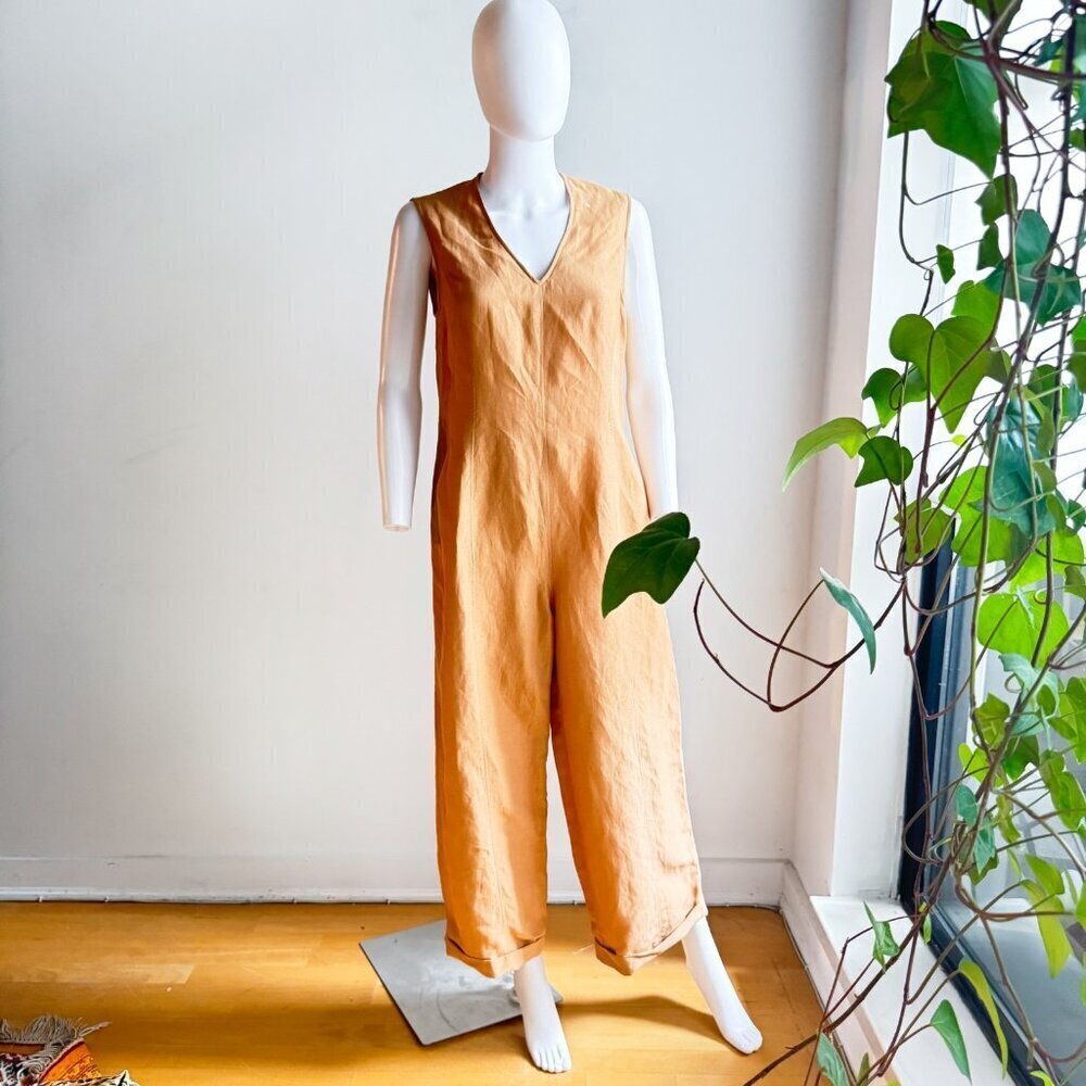 Vintage State of Claude Montana Nude Beige Linen Blend Jumpsuit 44/10 - Picture 3 of 8